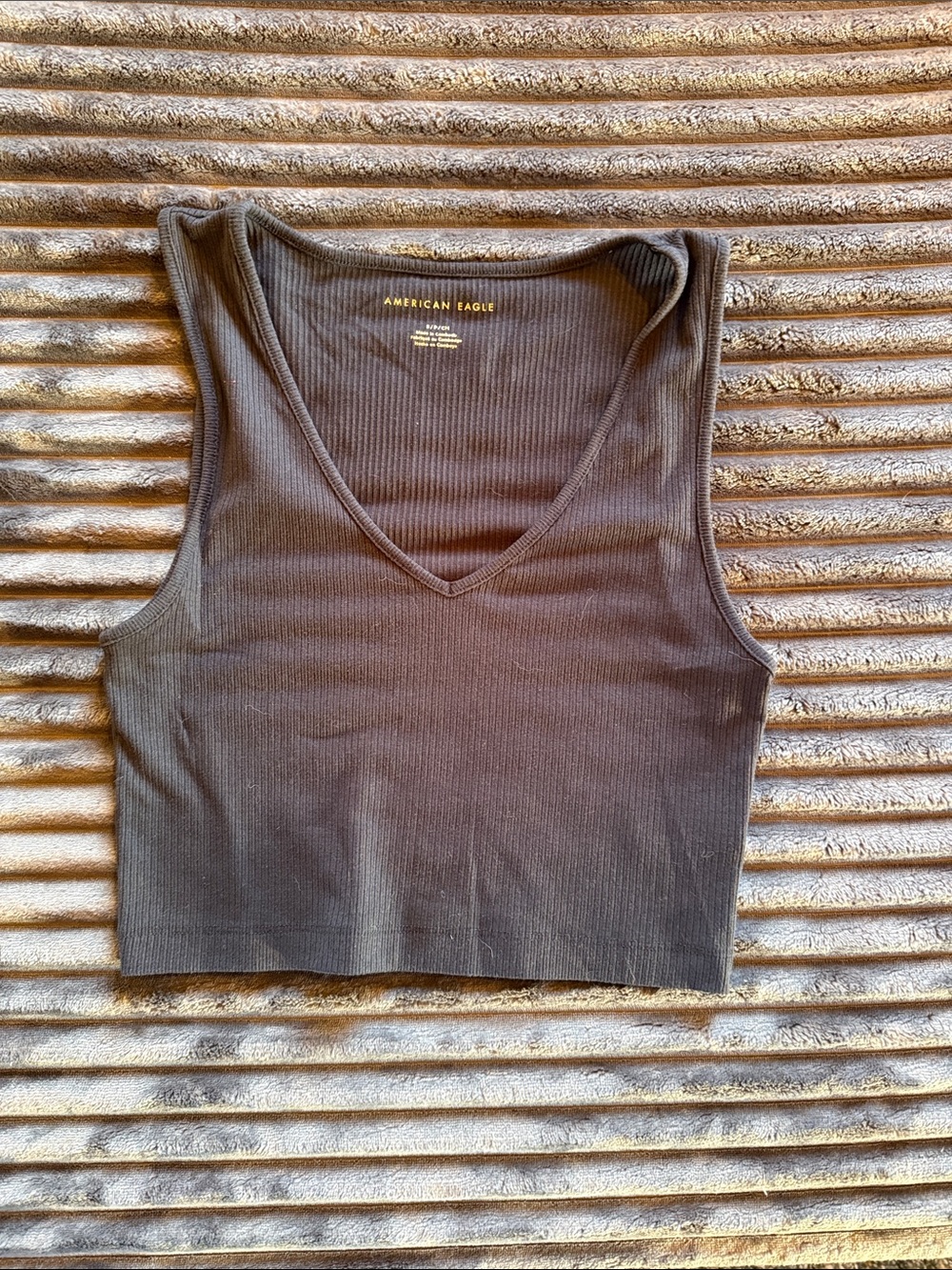 American Eagle Outfitters Black Ribbed V-Neck Cropped Tank